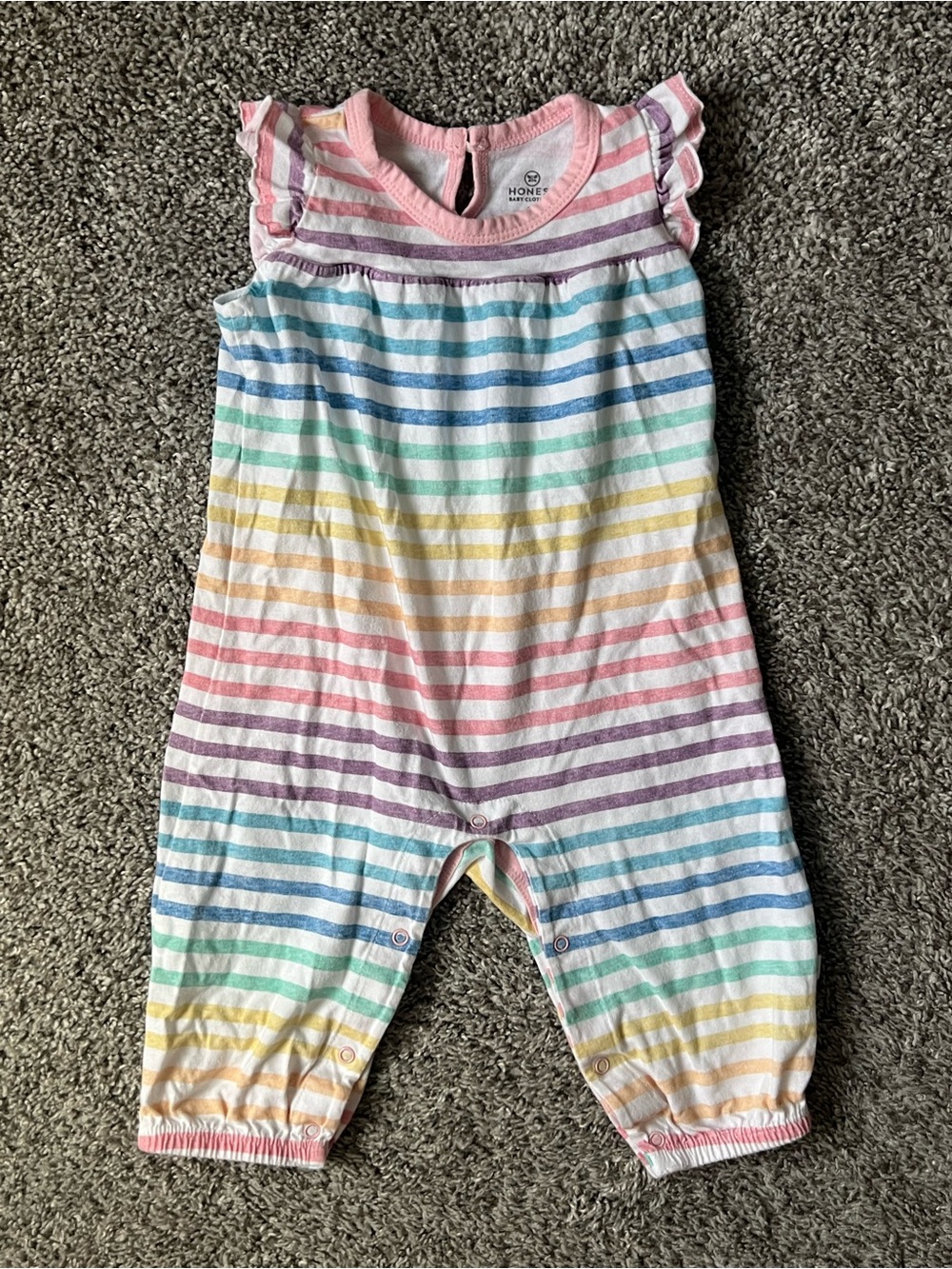 The Honest Company Rainbow Stripe Sleeveless Romper